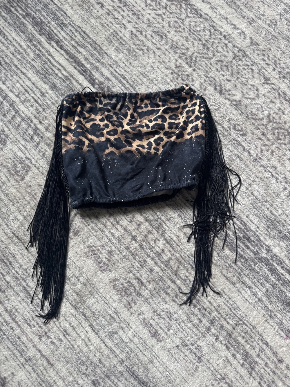 Leopard Print Fringe strapless crop top